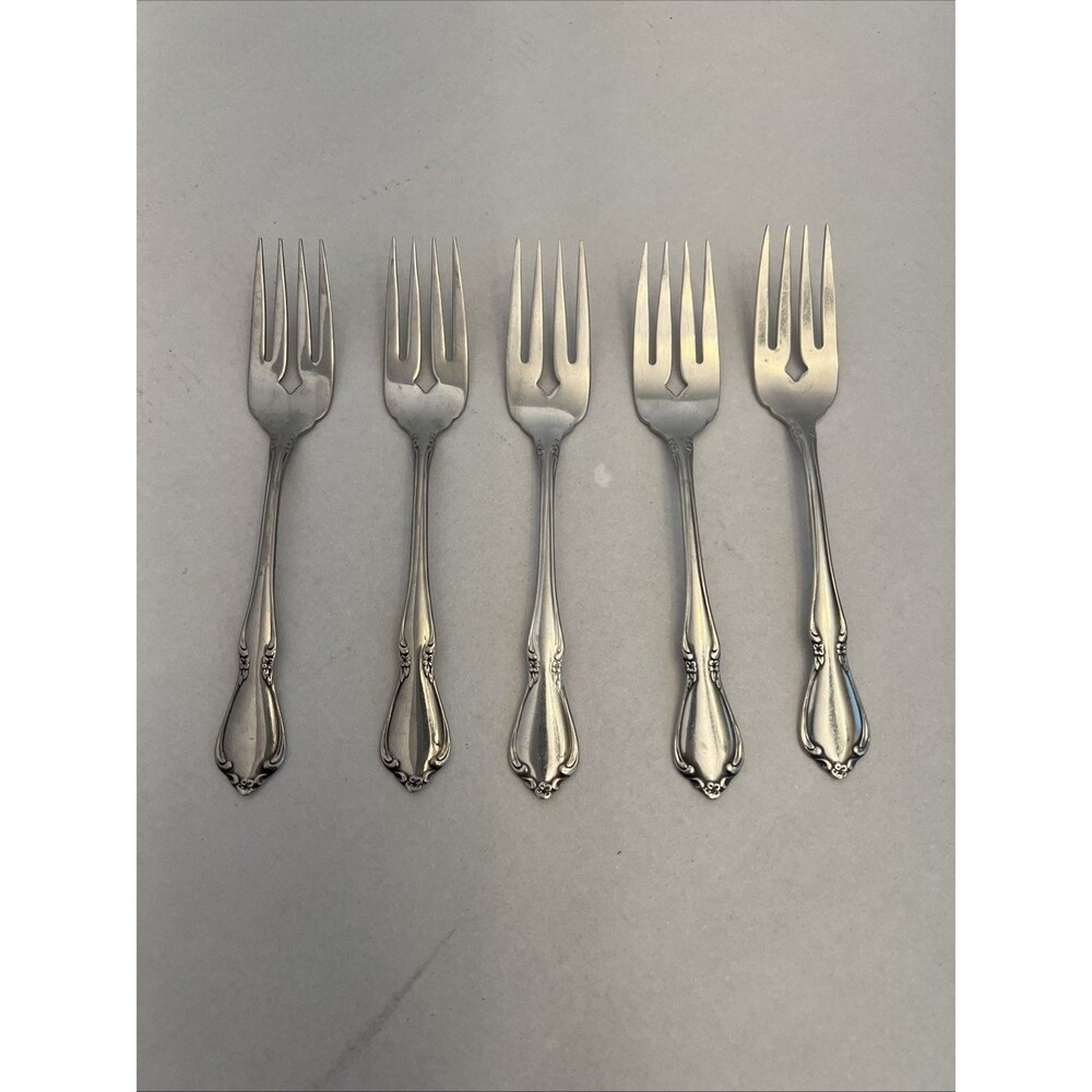 (5) Oneidacraft Deluxe CHATEAU Stainless Glossy Salad Fork Lot ~ 6 1/8”